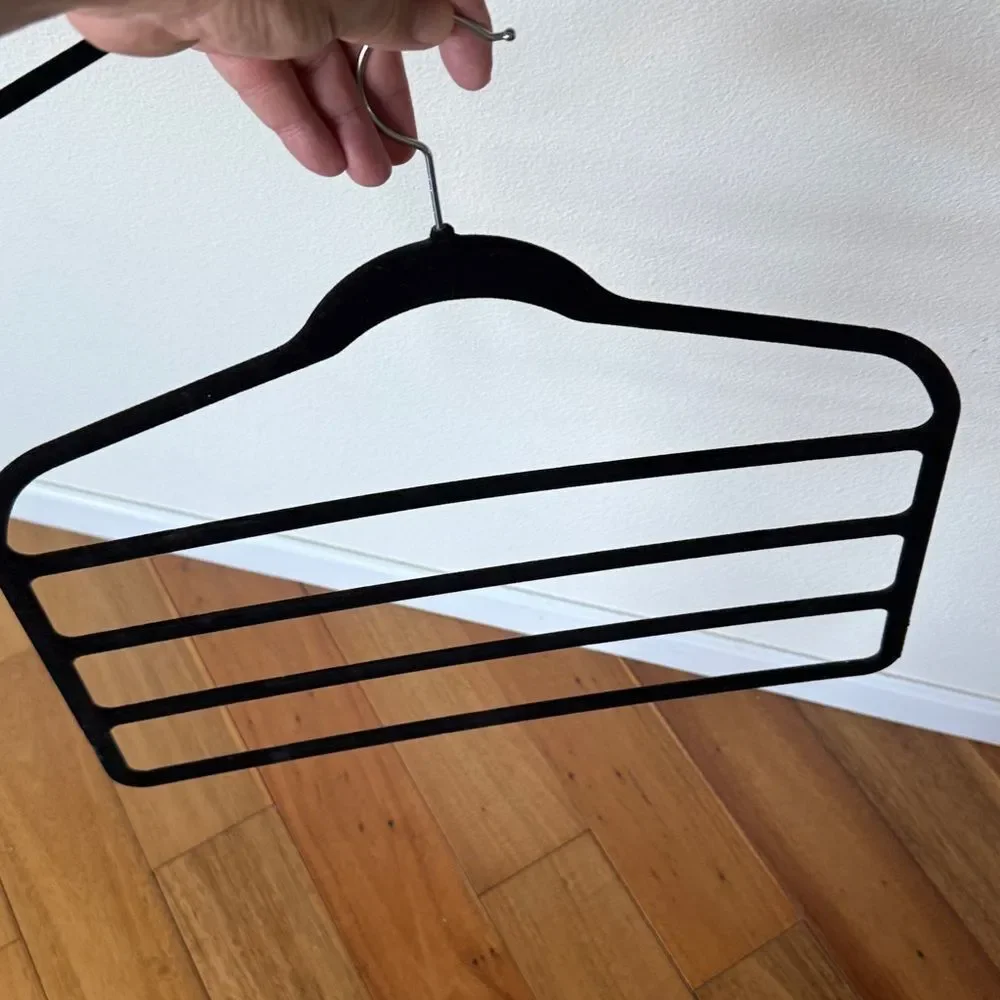Velvet covered pants hangers (5) & a scarf/belt holder